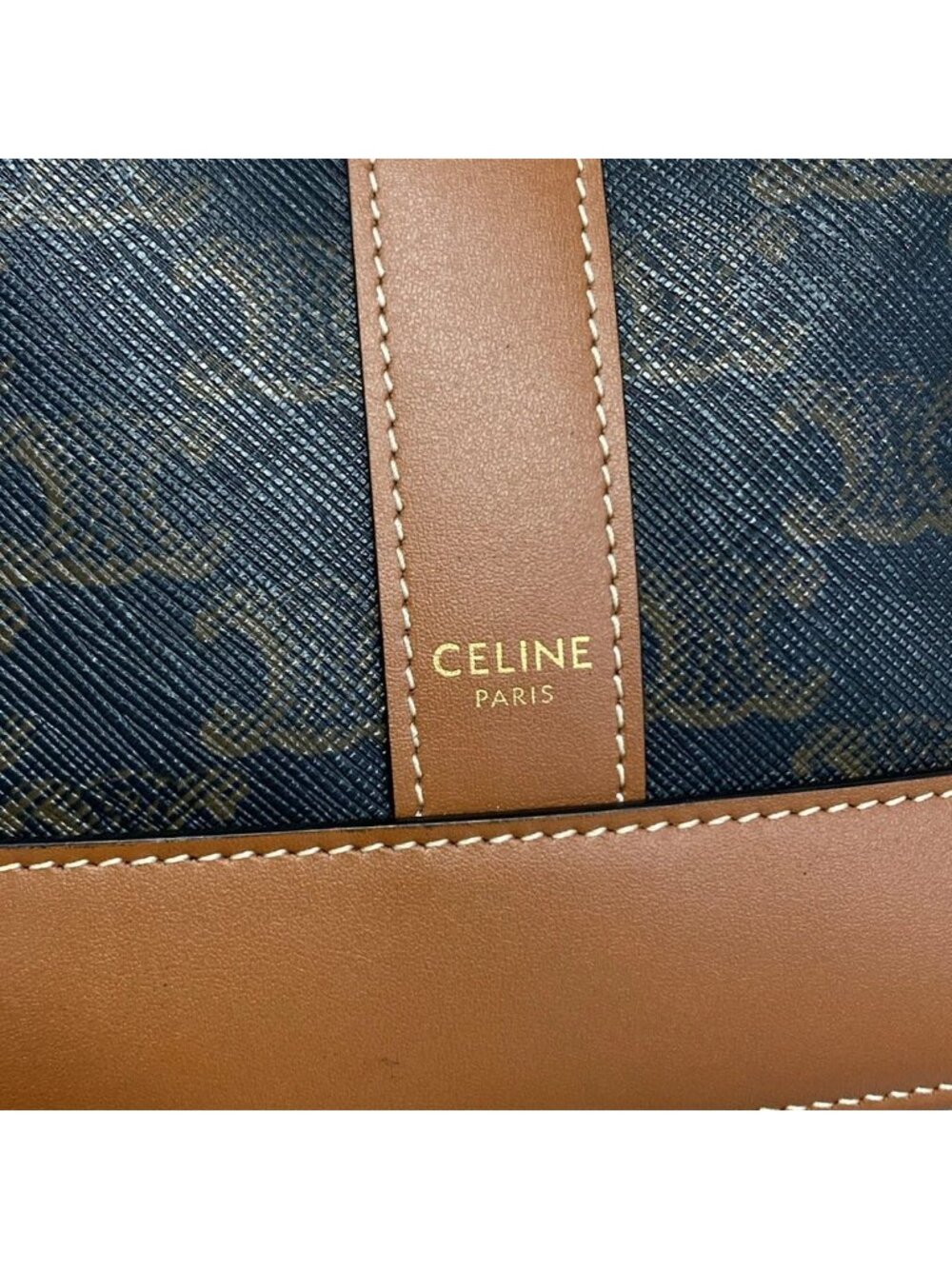 Celine Shoulder Bag Triomphe Canvas Small Bucket Black Brown Leather - Picture 8 of 15